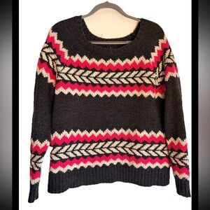 AMERICAN EAGLE OUTFITTERS Charcoal Gray & Pink Fair isle Wool Bl Sweater Sz XL